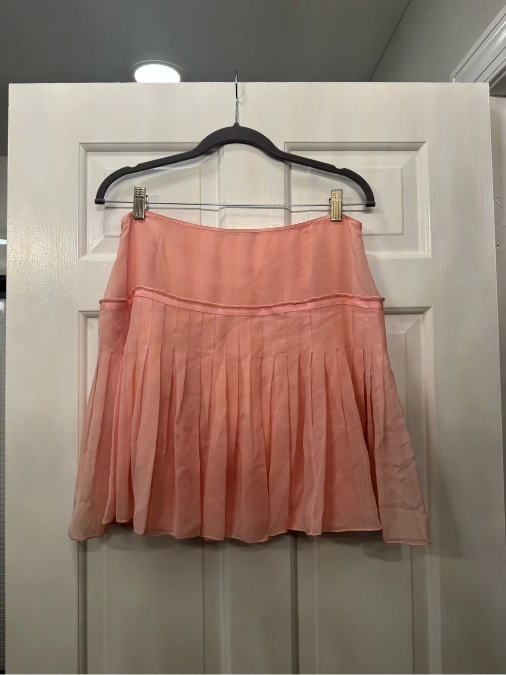 pink silk pleated mini skirt